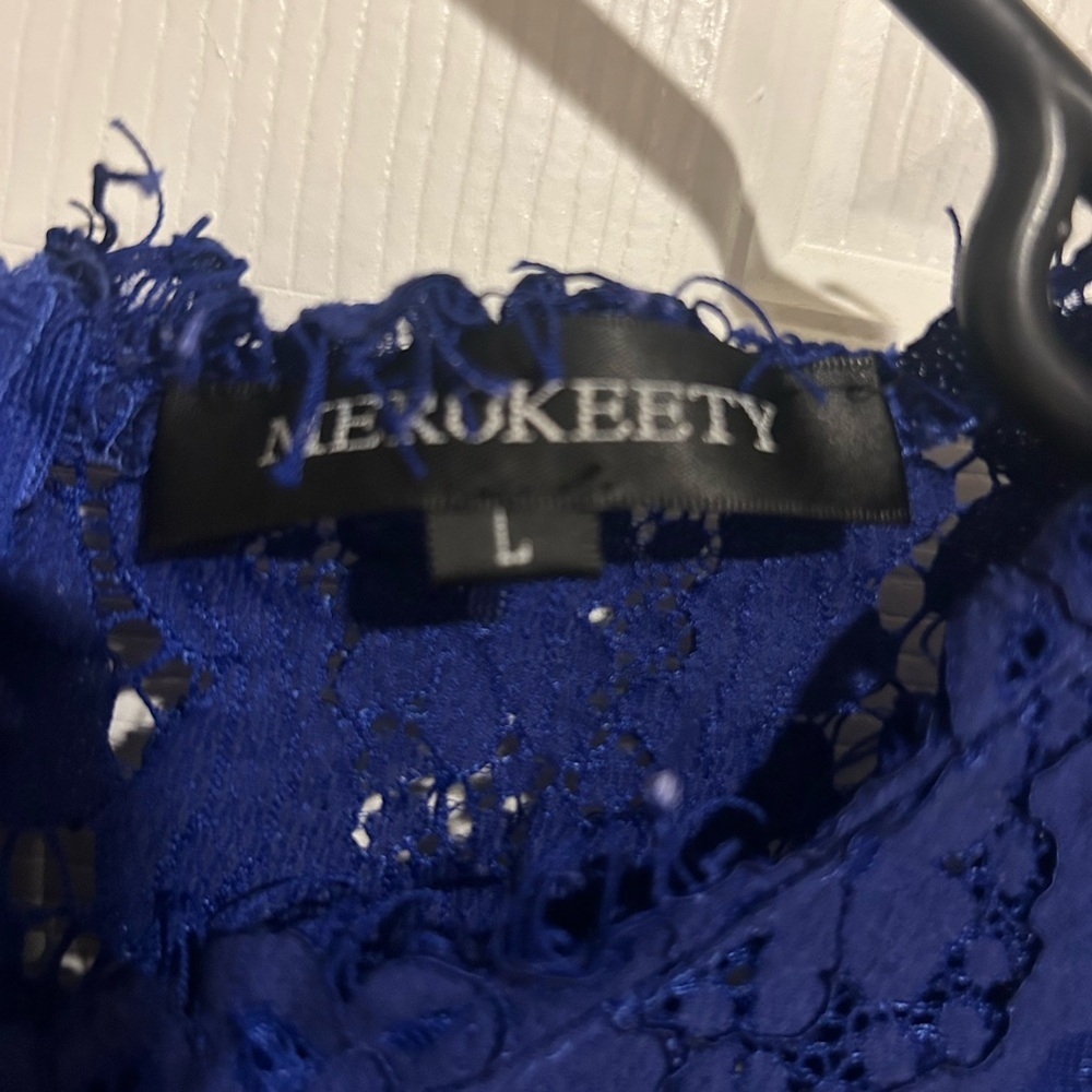 Merokeety Royal Blue Lace Floral Lined Formal Dress Size Large - Picture 5 of 7